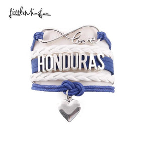 Love Honduras Bracelet Heart Charm Leather Wrap Men Bracelets