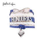 Love Honduras Bracelet Heart Charm Leather Wrap Men Bracelets