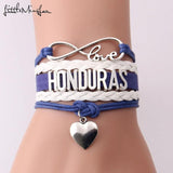 Love Honduras Bracelet Heart Charm Leather Wrap Men Bracelets