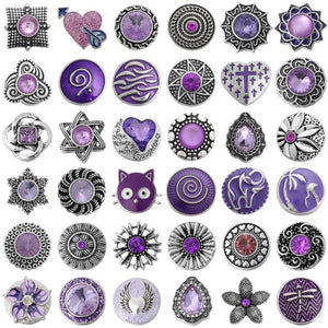 6pcs Purple Rhinestone 18mm Snap Button Set for Snap Bracelet & Necklace