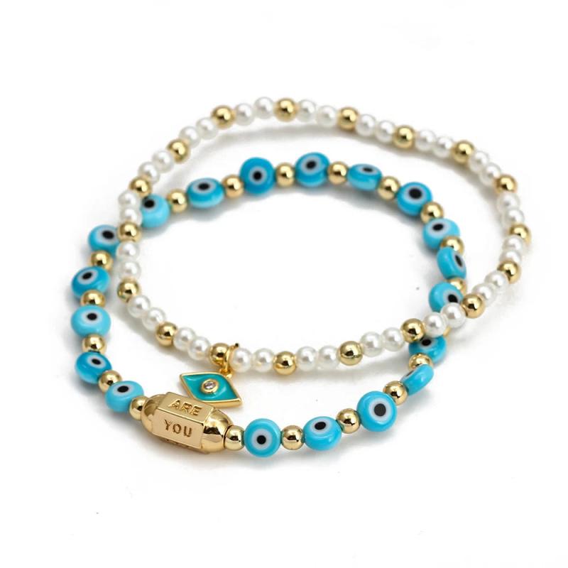 Adjustable Evil Eye Copper Bead Bracelet for Women Girls Men