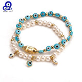 Adjustable Evil Eye Copper Bead Bracelet for Women Girls Men