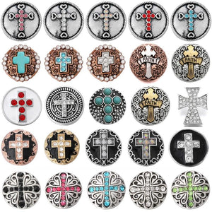 6pcs Snap Jewelry 18mm Mixed Crystal Cross Metal Snaps