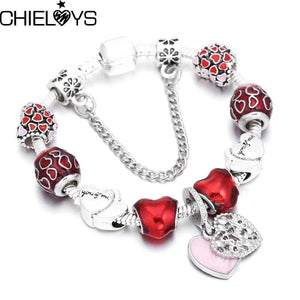 Glass Beads Bracelet Heart Pendant Charm Bracelet