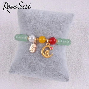 Chinese Jade Rabbit Moon Bracelet Red Bean Love Jewelry for Women