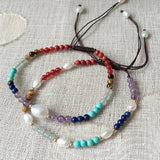 Reiki Healing Bracelet Amethyst Quartz 7 Chakra Pearl Charm Women