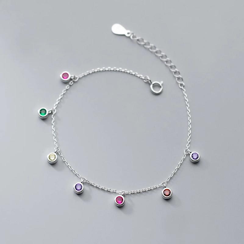 Colorful Zircon Round Bead Charm Bracelet for Women Girls Wedding