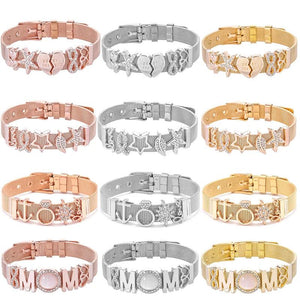 MOM Slide Charm Bracelet Stainless Steel Mesh Bangles Silver/Rose