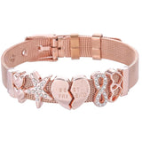 MOM Slide Charm Bracelet Stainless Steel Mesh Bangles Silver/Rose