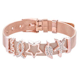 MOM Slide Charm Bracelet Stainless Steel Mesh Bangles Silver/Rose