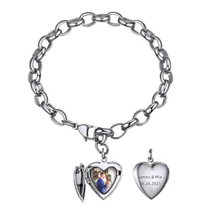 Personalized Stainless Steel Heart Locket Bracelet for Women Men