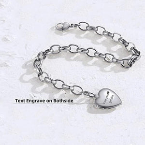 Personalized Stainless Steel Heart Locket Bracelet for Women Men
