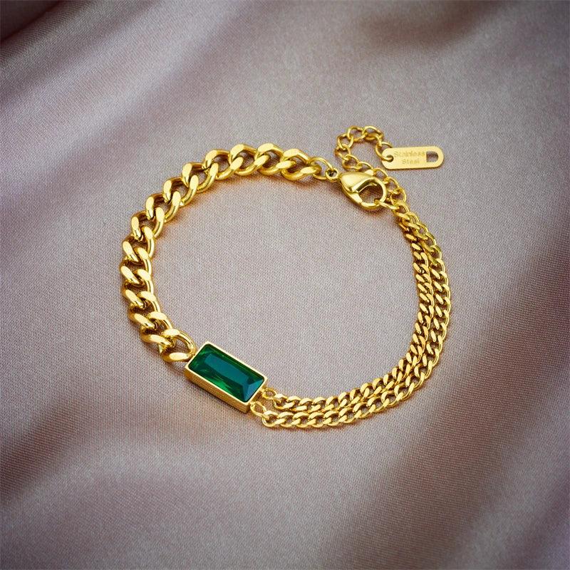 Square Green Crystal Charm Bracelet for Women