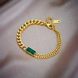 Square Green Crystal Charm Bracelet for Women