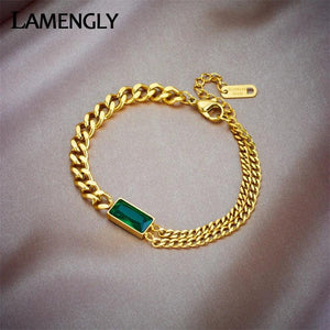 Square Green Crystal Charm Bracelet for Women