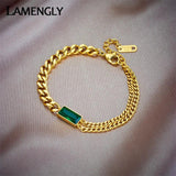 Square Green Crystal Charm Bracelet for Women