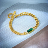Square Green Crystal Charm Bracelet for Women