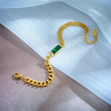 Square Green Crystal Charm Bracelet for Women