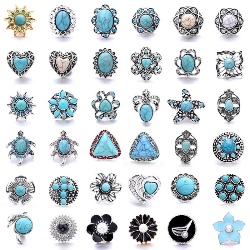 5Pcs Natural Stone Metal Snap 18MM Starfish Charm Snap Jewelry