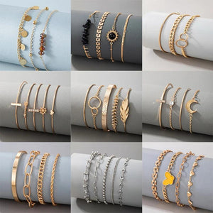 Boho Crystal Crescent Stone Bangle Set for Women Multilayer Bracelets