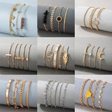 Boho Crystal Crescent Stone Bangle Set for Women Multilayer Bracelets