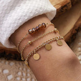 Boho Crystal Crescent Stone Bangle Set for Women Multilayer Bracelets