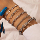 Boho Crystal Crescent Stone Bangle Set for Women Multilayer Bracelets
