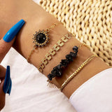 Boho Crystal Crescent Stone Bangle Set for Women Multilayer Bracelets