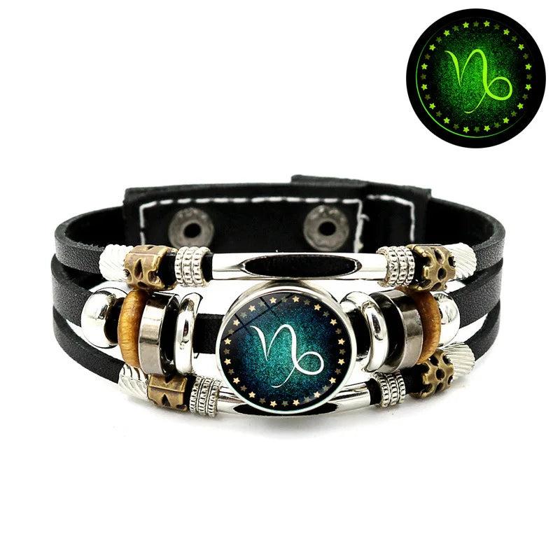 12 Constellation Bracelet Glass Gem Photo Leather Zodiac Sign Bracelet
