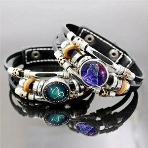 12 Constellation Bracelet Glass Gem Photo Leather Zodiac Sign Bracelet