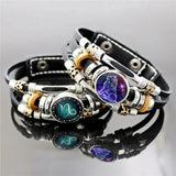 12 Constellation Bracelet Glass Gem Photo Leather Zodiac Sign Bracelet