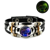 12 Constellation Bracelet Glass Gem Photo Leather Zodiac Sign Bracelet