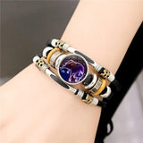 12 Constellation Bracelet Glass Gem Photo Leather Zodiac Sign Bracelet