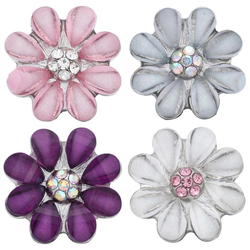 5pcs 12MM Snap Jewelry Rhinestone Flower Cross Metal Buttons for Snap Bracelet
