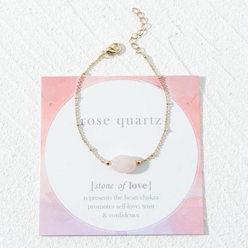 Dainty Chain Pink Quartz Stone Bracelet Boho Jewelry