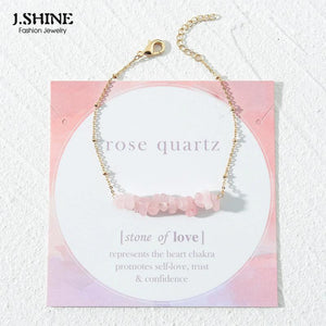 Dainty Chain Pink Quartz Stone Bracelet Boho Jewelry