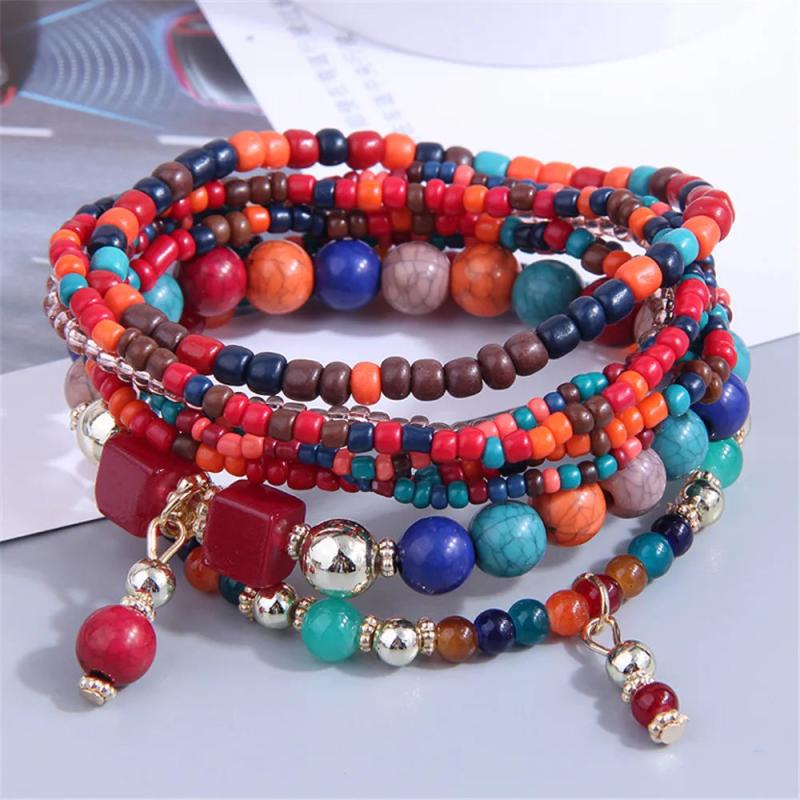 Boho Acrylic Beads Bracelets Women Multicolor Elastic Rope