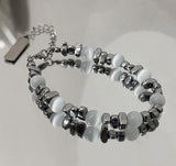 Punk Rock Opal Metal Beads Bracelet Irregular Stone Minimalist Hand Jewelry