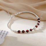 Vintage Garnet Round Bead Charm Bracelets Bangle For Women Girls Valentines Gift