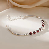 Vintage Garnet Round Bead Charm Bracelets Bangle For Women Girls Valentines Gift