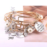 5pcs Bangle Set Letter Charm Bracelets Pearls Bangles Cuff Jewlery