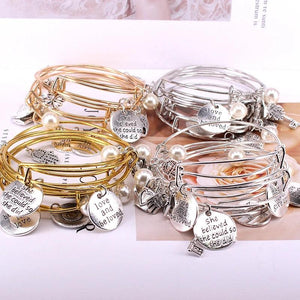 5pcs Bangle Set Letter Charm Bracelets Pearls Bangles Cuff Jewlery