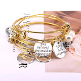 5pcs Bangle Set Letter Charm Bracelets Pearls Bangles Cuff Jewlery