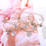 5pcs Bangle Set Letter Charm Bracelets Pearls Bangles Cuff Jewlery