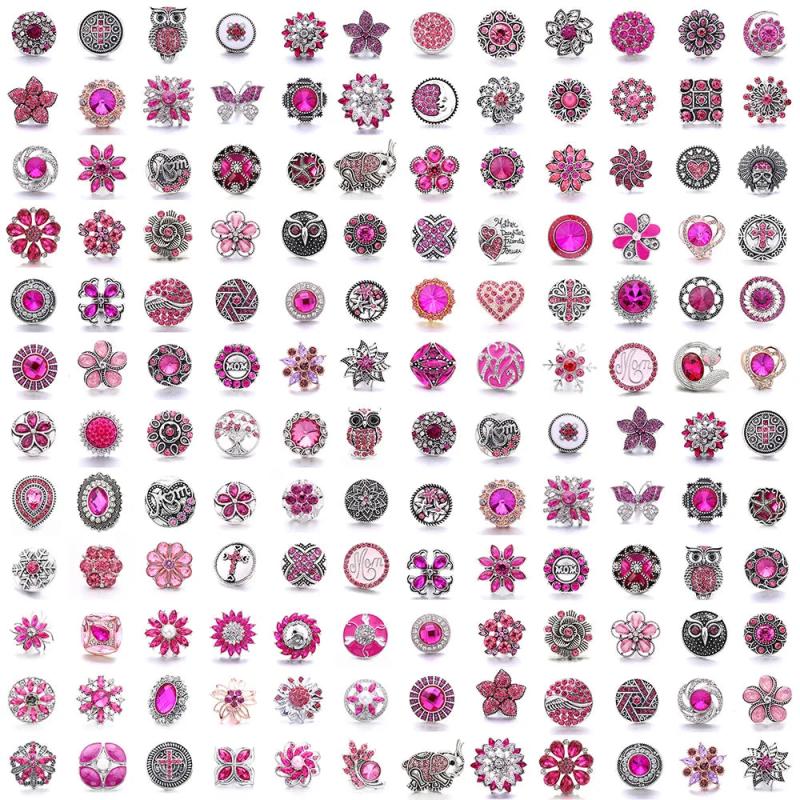 5Pcs Rose Crystal Heart Snap Button Jewelry for Women