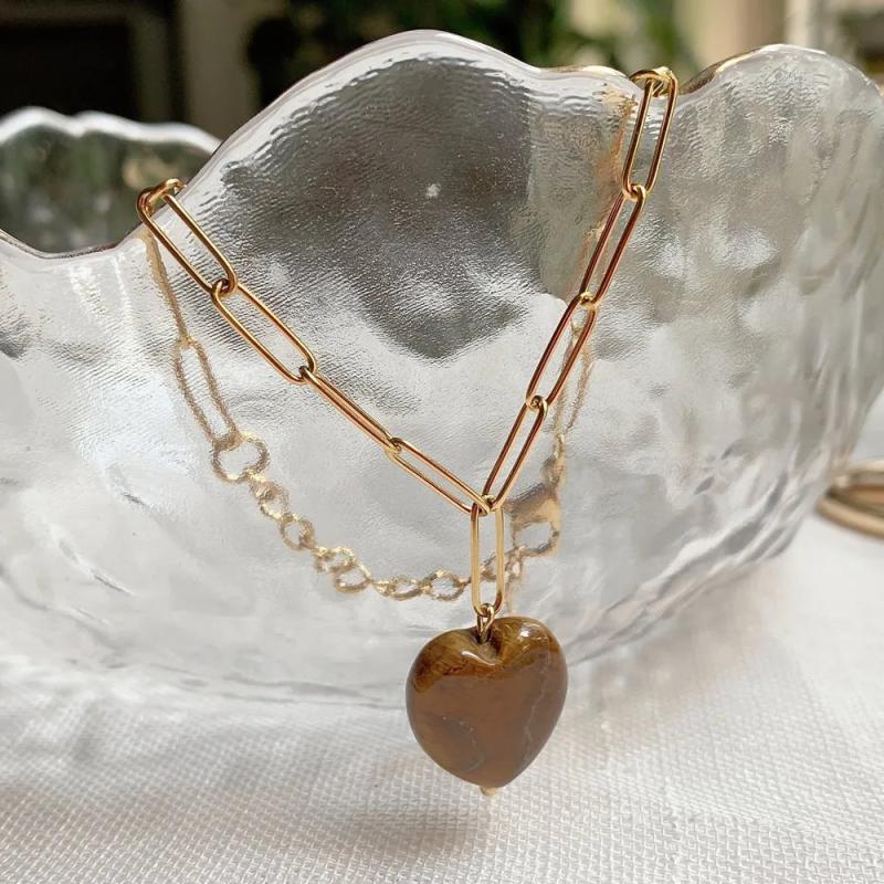 Stainless Steel Heart Charm Bracelet with Pink Quartz Opal Stone