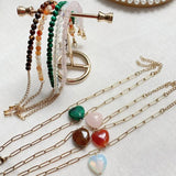 Stainless Steel Heart Charm Bracelet with Pink Quartz Opal Stone