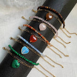 Stainless Steel Heart Charm Bracelet with Pink Quartz Opal Stone