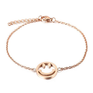 Smiley Stainless Steel Bracelet with Silver Rose Charm
