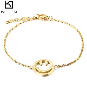 Smiley Stainless Steel Bracelet with Silver Rose Charm
